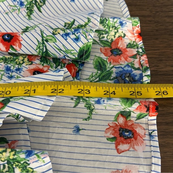 Meg & Margot Stripes Floral Blue Green Coral White Ruffle Front Belt S - Picture 7 of 9